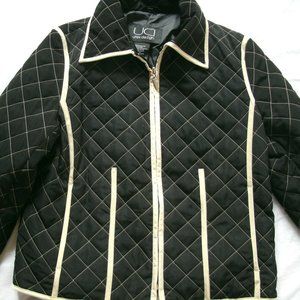 Utex Design Womens Jacket Quilted Black Tan Coat Zipper Polyester Nylon Medium